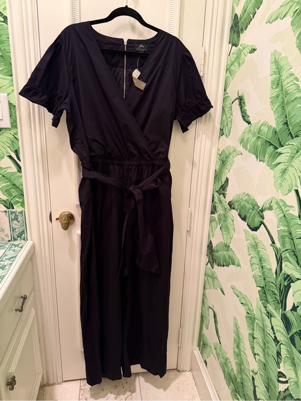NWT J. Crew Ruffle stretch cotton poplin jumpsuit Black Size 18 Tall - Picture 4 of 9